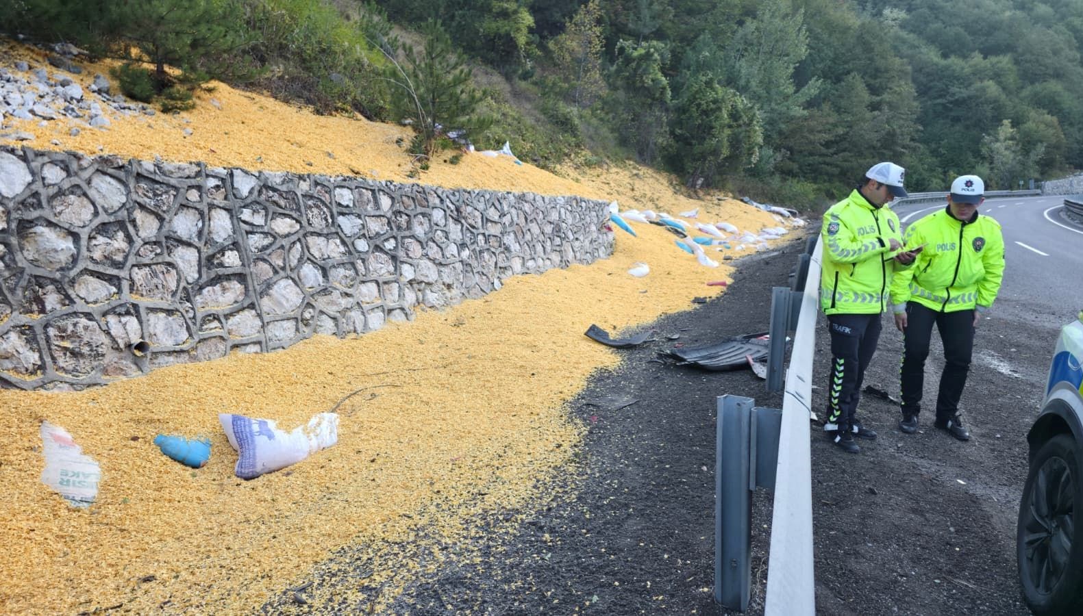 bursada hayvan yemi yuklu tir devrildi iki kisi agir yarali pltJOZXL